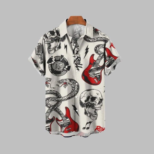 2025 Halloween Skull & Guitar Hawaiian Shirt - Moonbestprint