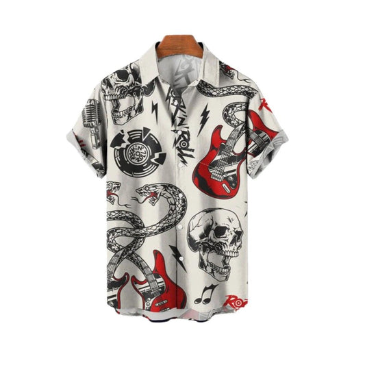 2025 Halloween Skull & Guitar Hawaiian Shirt - Moonbestprint