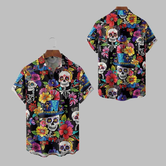 2025 Halloween Skull Hippie Hawaiian Shirt - Moonbestprint