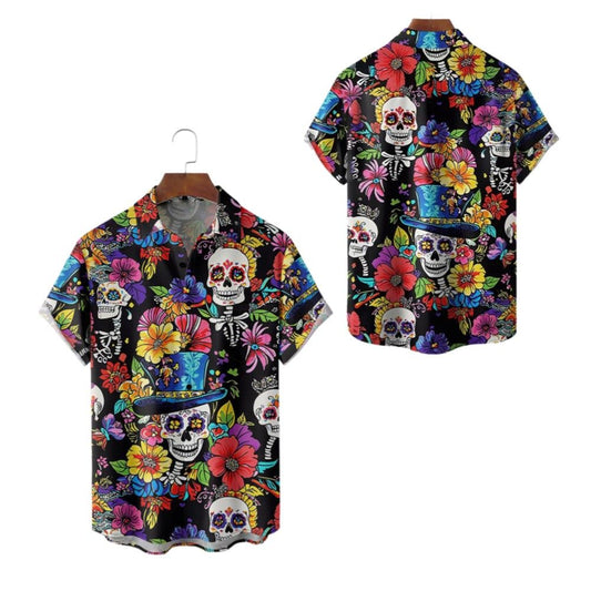 2025 Halloween Skull Hippie Hawaiian Shirt - Moonbestprint