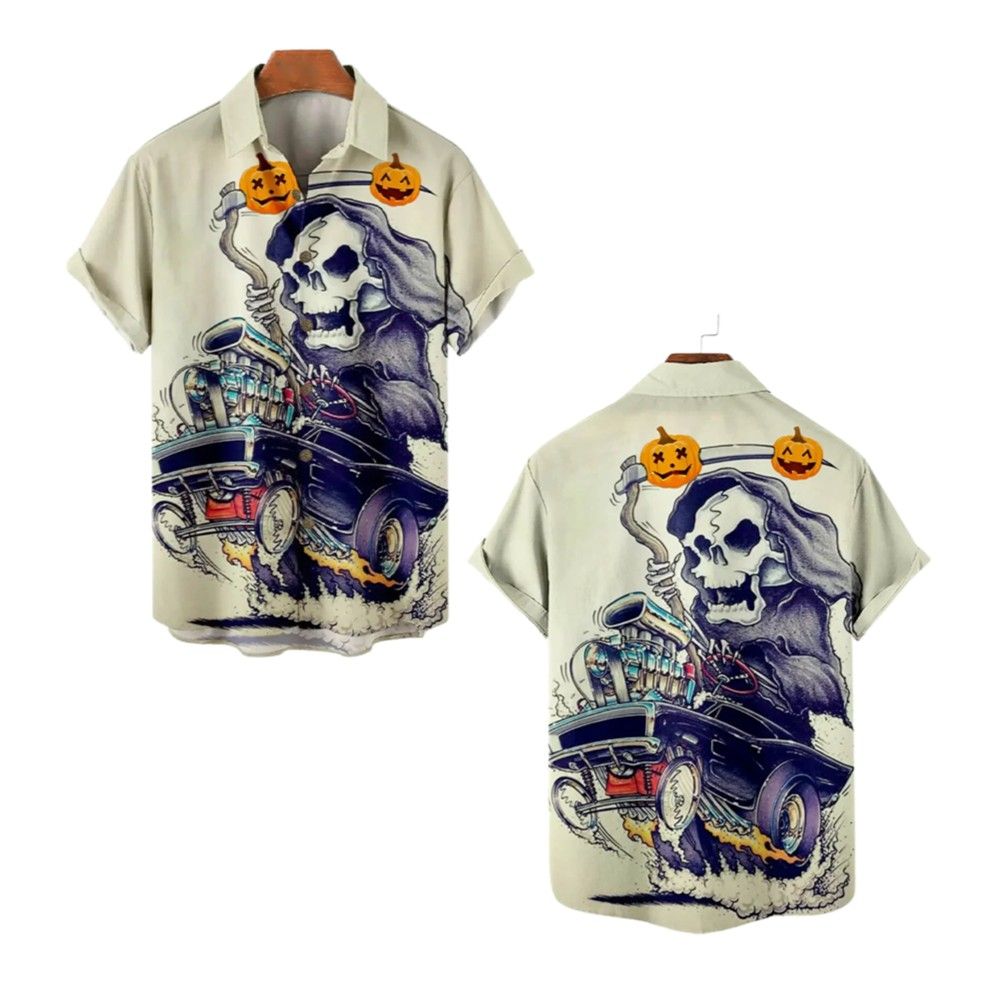 2025 Halloween Skull Pumkin Hawaiian Shirt - Moonbestprint