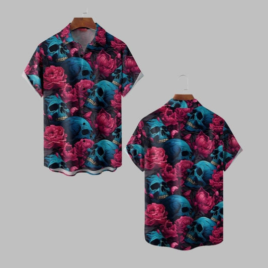 2025 Halloween Skulls Flowers Hawaiian Shirt - Moonbestprint