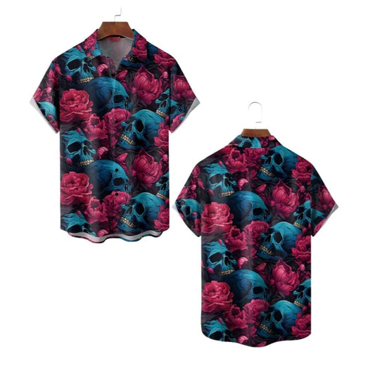 2025 Halloween Skulls Flowers Hawaiian Shirt - Moonbestprint