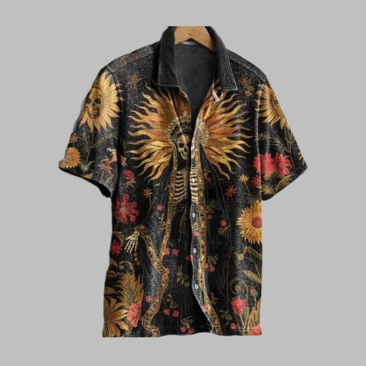 2025 Halloween Sunflower Skeleton Pattern Hawaiian Shirt - Moonbestprint