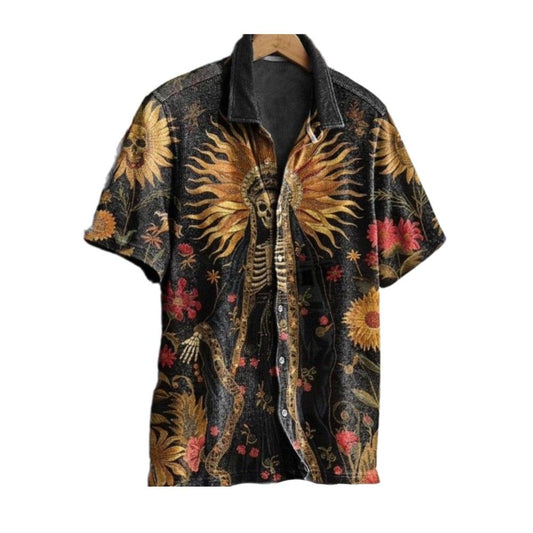2025 Halloween Sunflower Skeleton Pattern Hawaiian Shirt - Moonbestprint