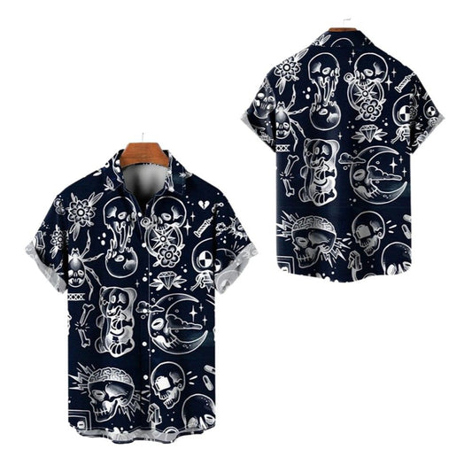 2025 Halloween Vintage Moon Skull Pattern Hawaiian Shirt - Moonbestprint