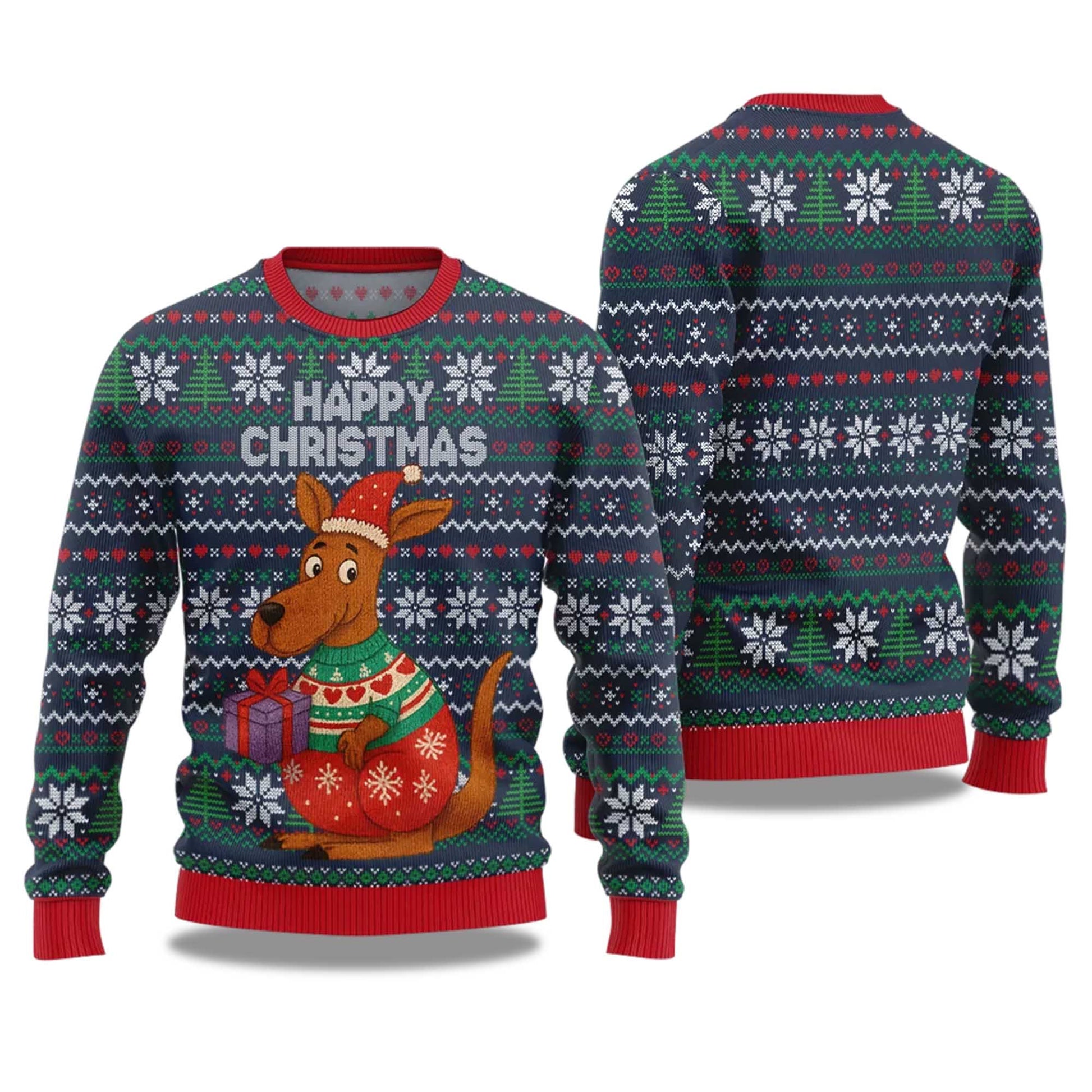 2026 Happy Christmas Kangaroo Ugly Christmas Sweater Moonbestprint