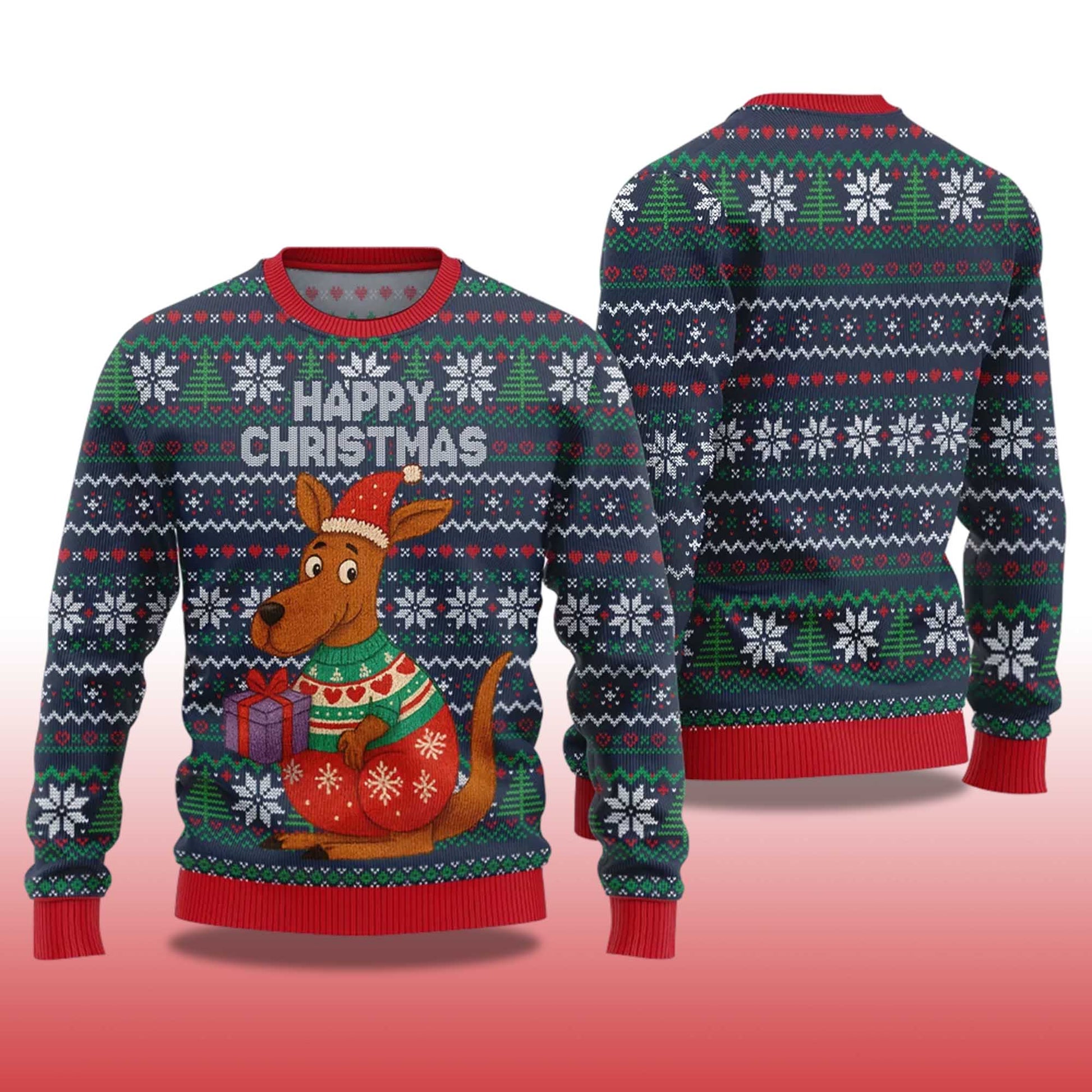 2026 Happy Christmas Kangaroo Ugly Christmas Sweater Moonbestprint