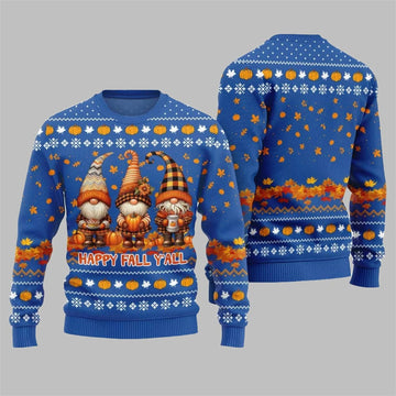 2026 Happy Fall Y'all Gnome Ugly Thanksgiving Sweater - Moonbestprint