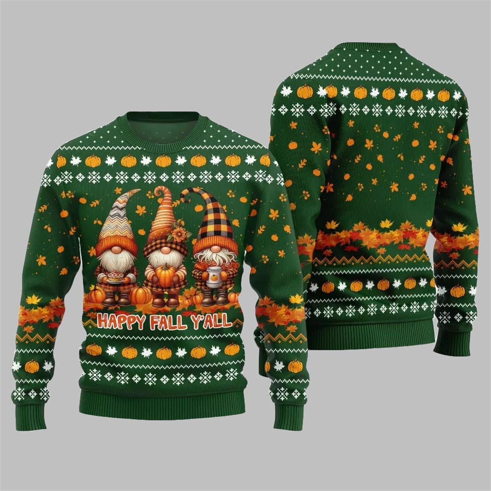 2026 Happy Fall Y'all Gnome Ugly Thanksgiving Sweater - Moonbestprint