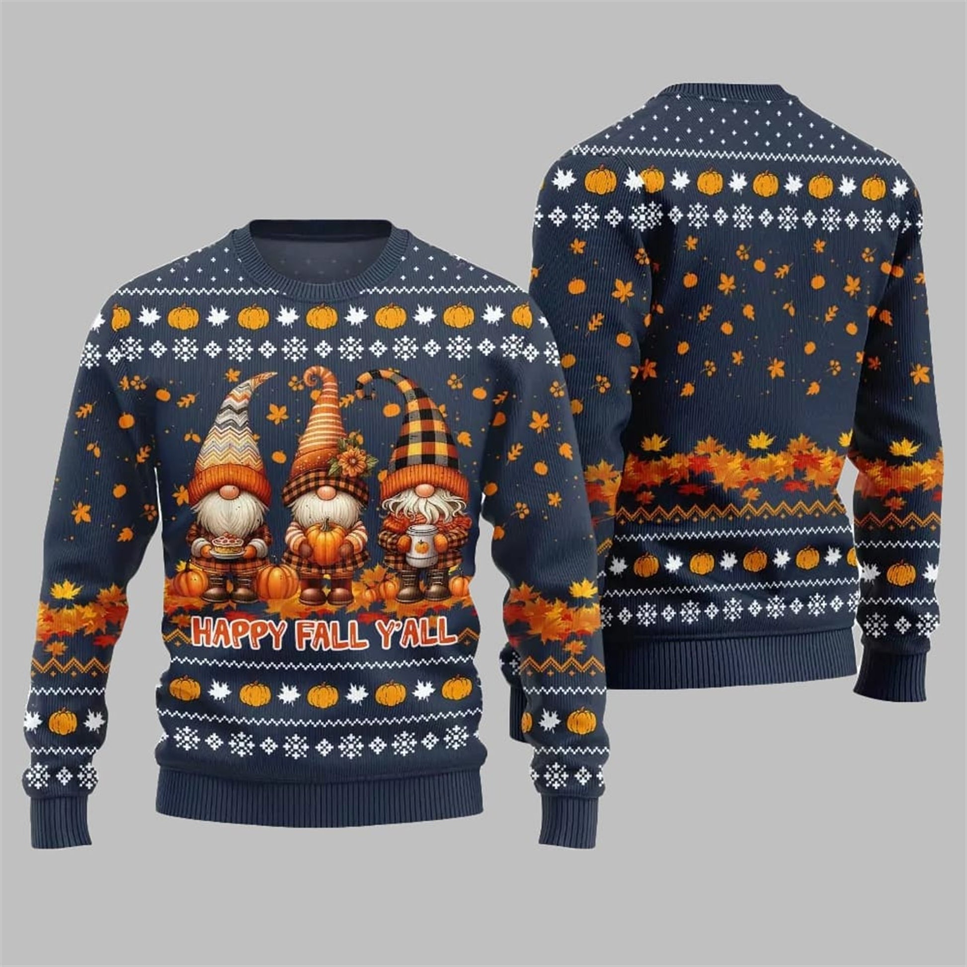 2026 Happy Fall Y'all Gnome Ugly Thanksgiving Sweater - Moonbestprint