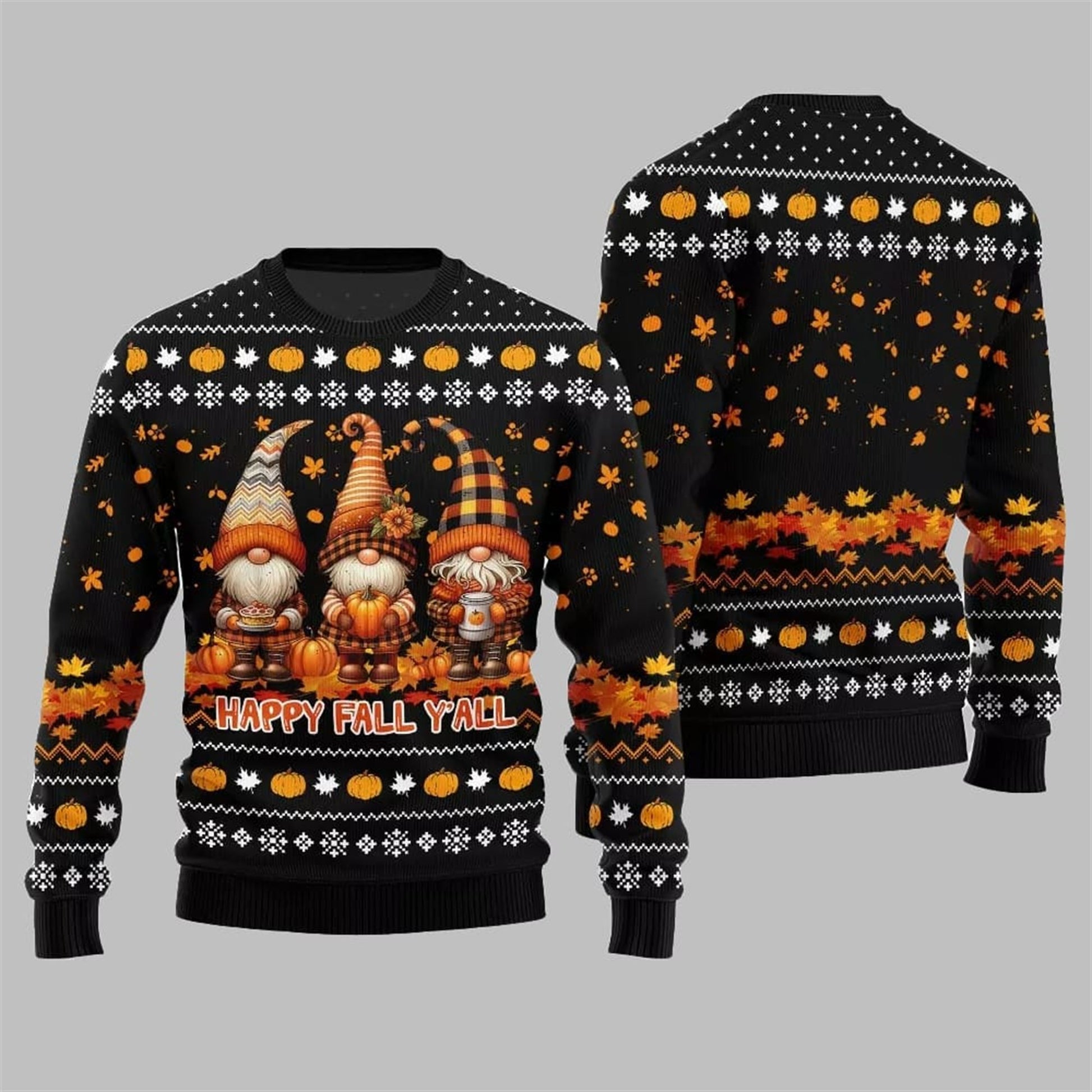 2026 Happy Fall Y'all Gnome Ugly Thanksgiving Sweater - Moonbestprint