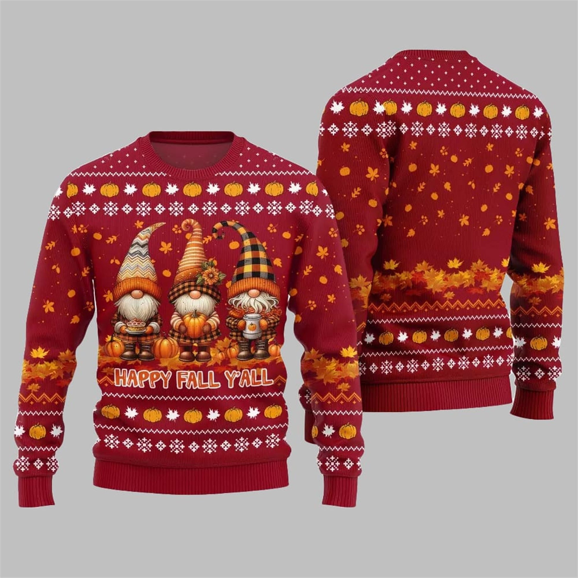 2026 Happy Fall Y'all Gnome Ugly Thanksgiving Sweater - Moonbestprint