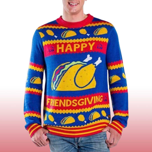 2026 Happy Friendsgiving Taco Chicken Ugly Christmas Sweater Moonbestprint