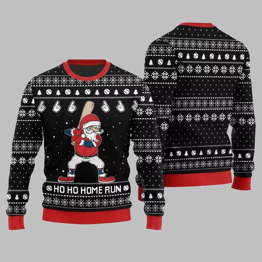 2025 Ho Ho Home Run Funny Baseball Ugly Sweater Christmas-Black – Moonbestprint