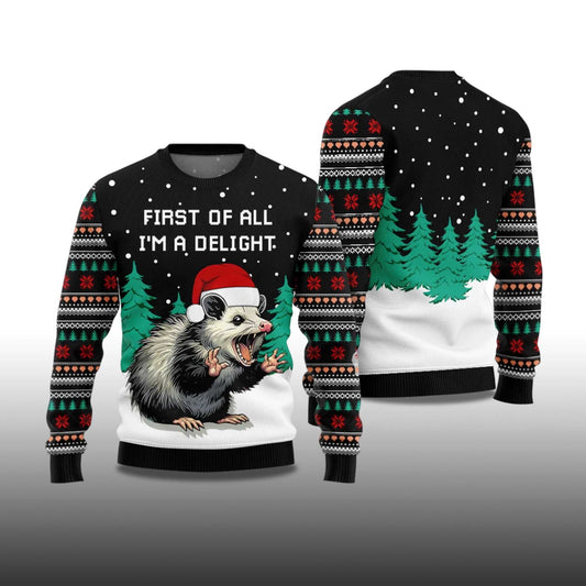 2026 I Am A Delight Opossum Ugly Christmas Sweater Moonbestprint