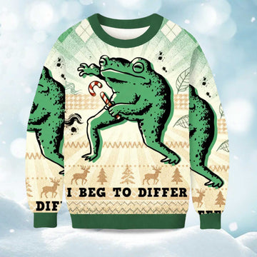 2026 I Beg To Differ Funny Frog Christmas Ugly Sweater Moonbestprint