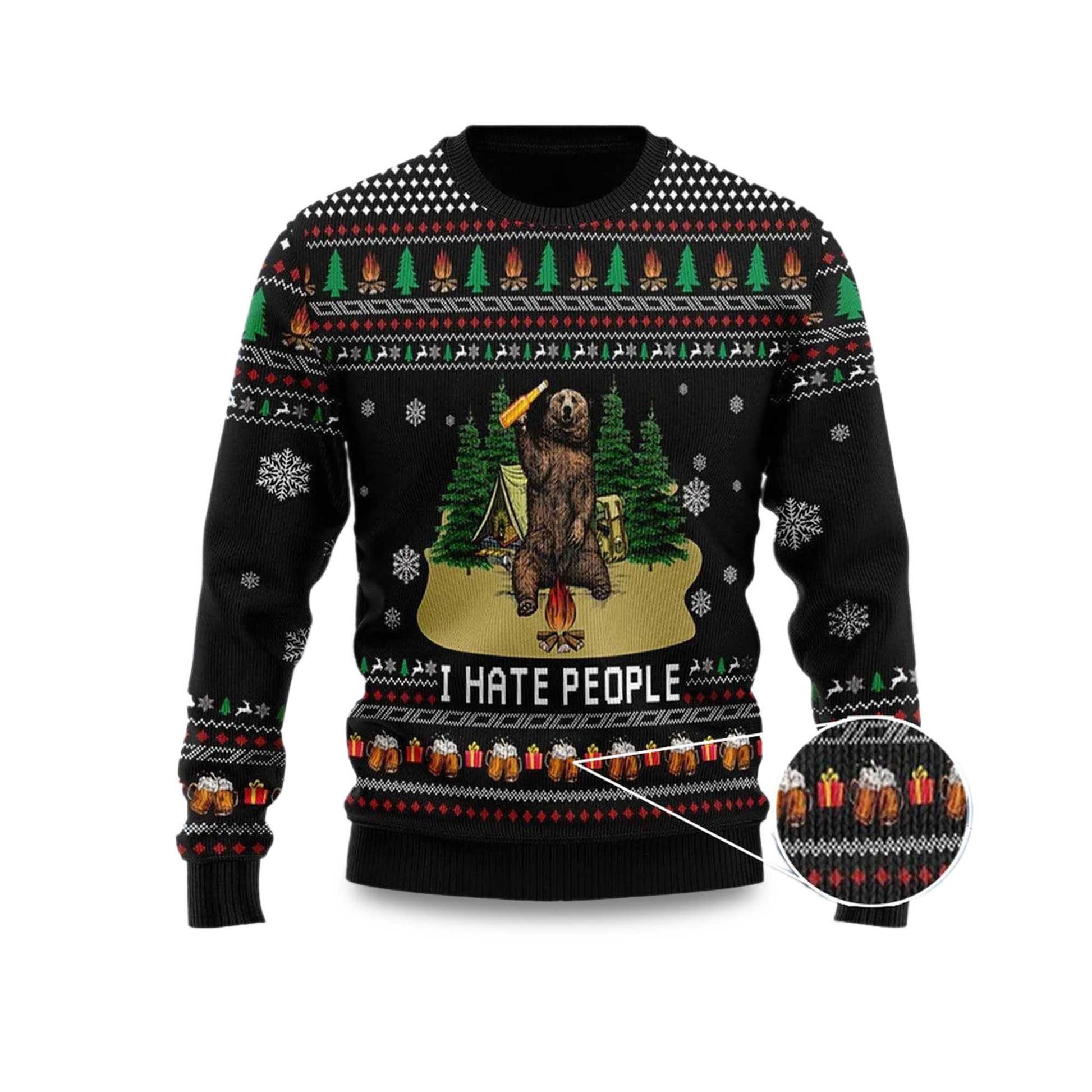 2026 I Hate People Bear Drinking Beer Ugly Christmas Sweater Moonbestprint