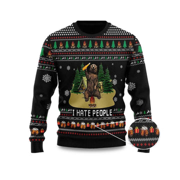 2026 I Hate People Bear Drinking Beer Ugly Christmas Sweater Moonbestprint