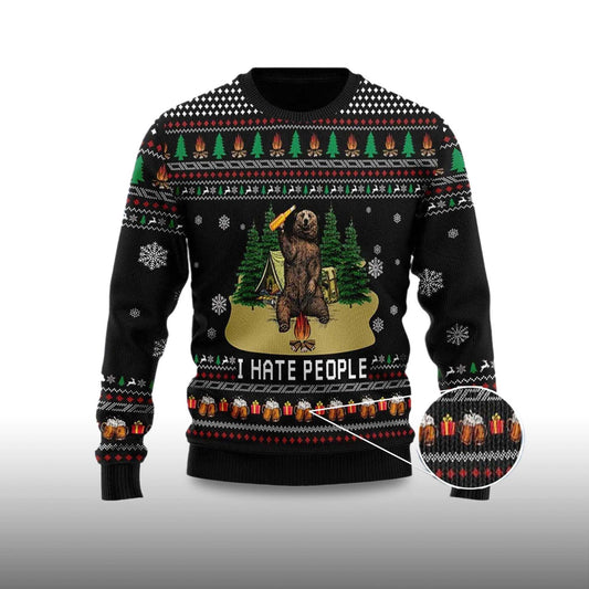 2026 I Hate People Bear Drinking Beer Ugly Christmas Sweater Moonbestprint