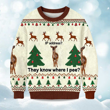 2026 IP Address They Know Where I Pee Deer Christmas Ugly Sweater Moonbestprint