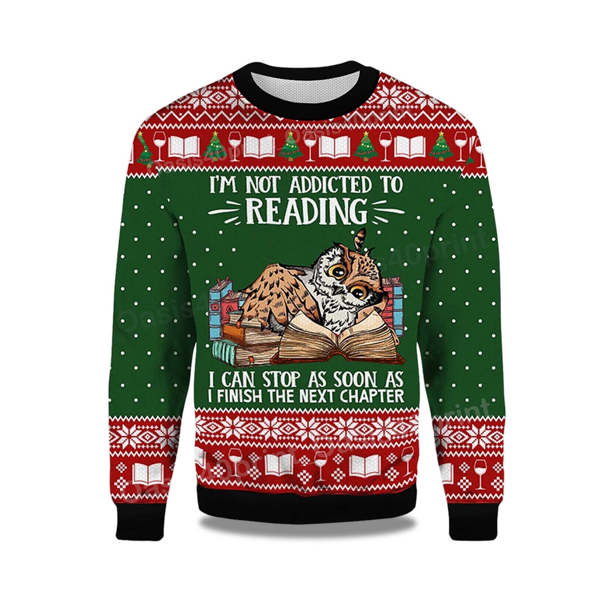 2026 I'm Not Addicted To Reading Owl Ugly Christmas Sweater Moonbestprint