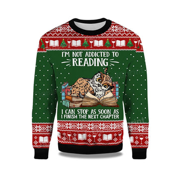 2026 I'm Not Addicted To Reading Owl Ugly Christmas Sweater Moonbestprint