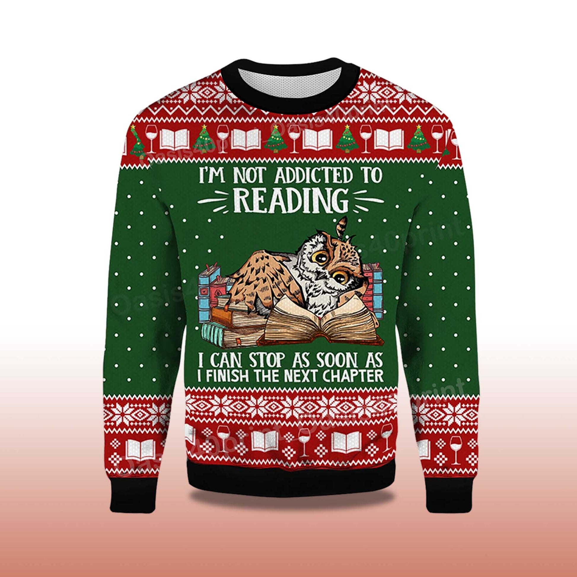 2026 I'm Not Addicted To Reading Owl Ugly Christmas Sweater Moonbestprint
