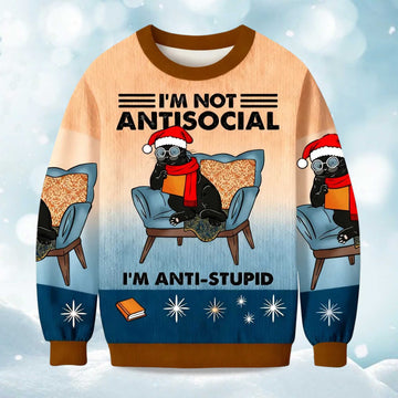 2026  I'm Not Antisocial I'm Anti Stupid Christmas Ugly Sweater Moonbestprint
