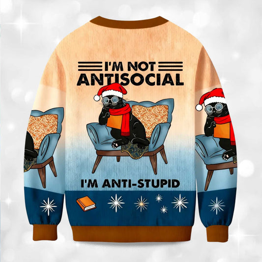 2026  I'm Not Antisocial I'm Anti Stupid Christmas Ugly Sweater Moonbestprint