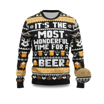 2026 It's The Most Wonderful Time For A Beer Ugly Christmas Sweater Moonbestprint