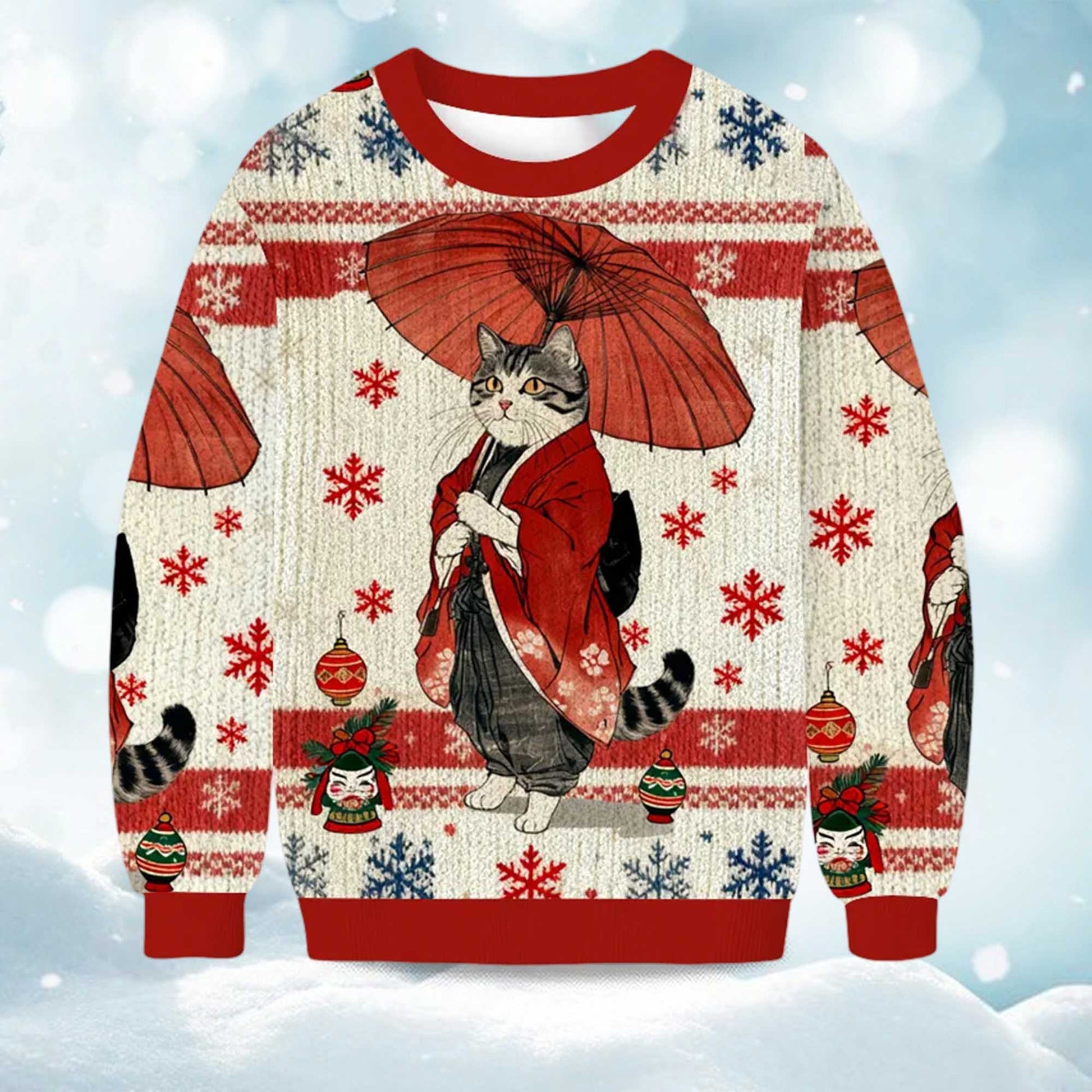 2026 Japanese Style Funny Cat Meme Christmas Ugly Sweater Moonbestprint