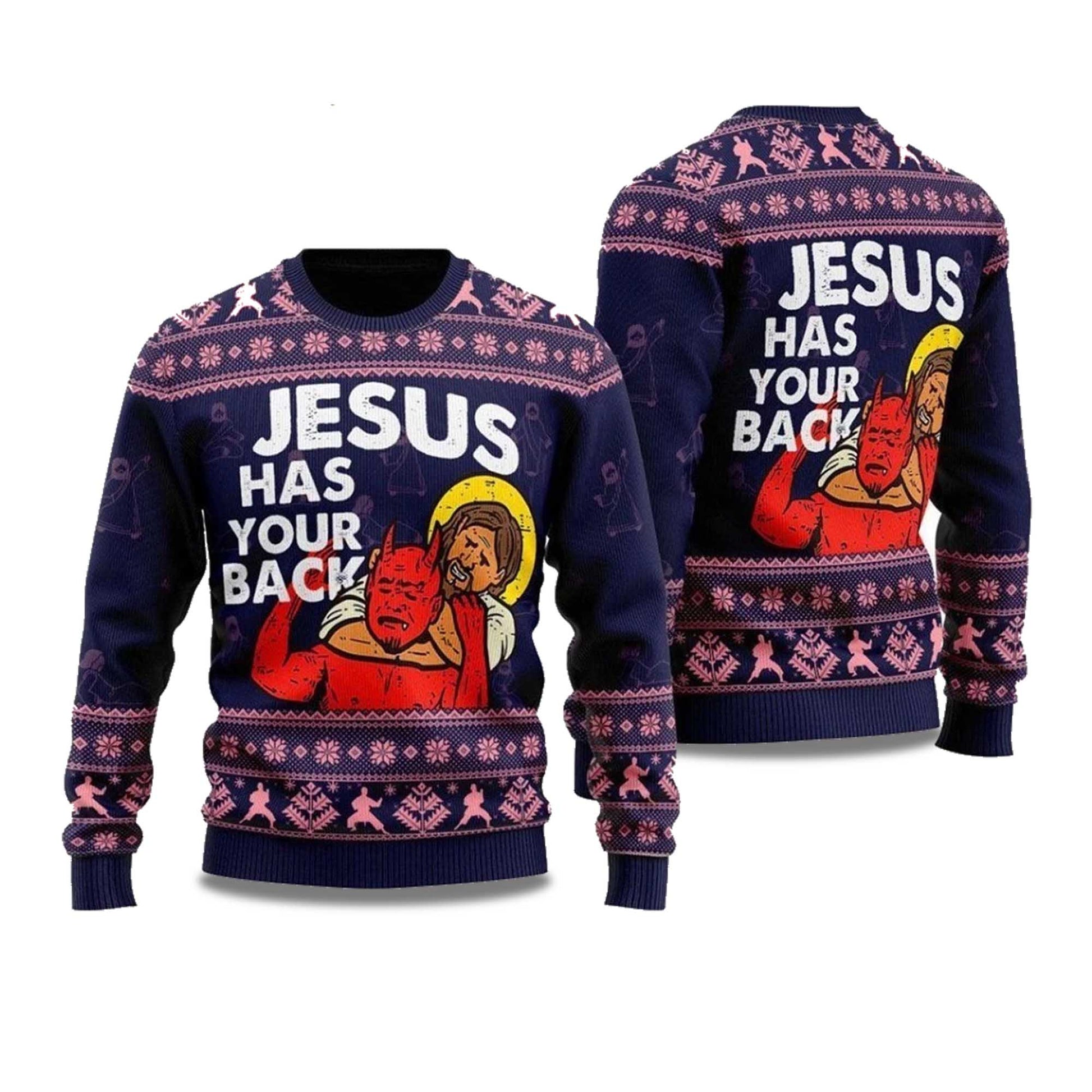2026 Jesus Has Your Back Ugly Christmas Sweater Moonbestprint