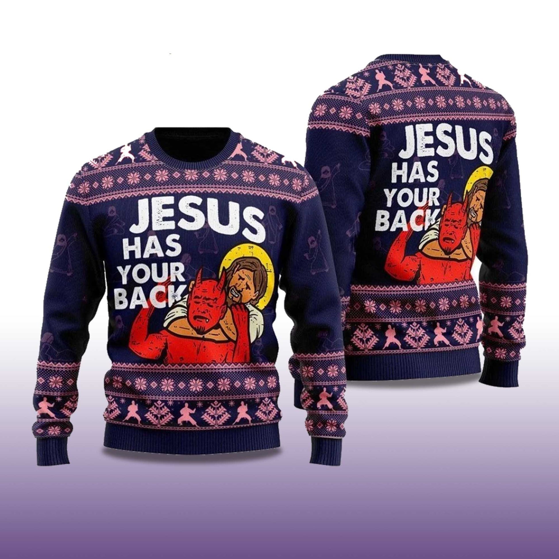 2026 Jesus Has Your Back Ugly Christmas Sweater Moonbestprint