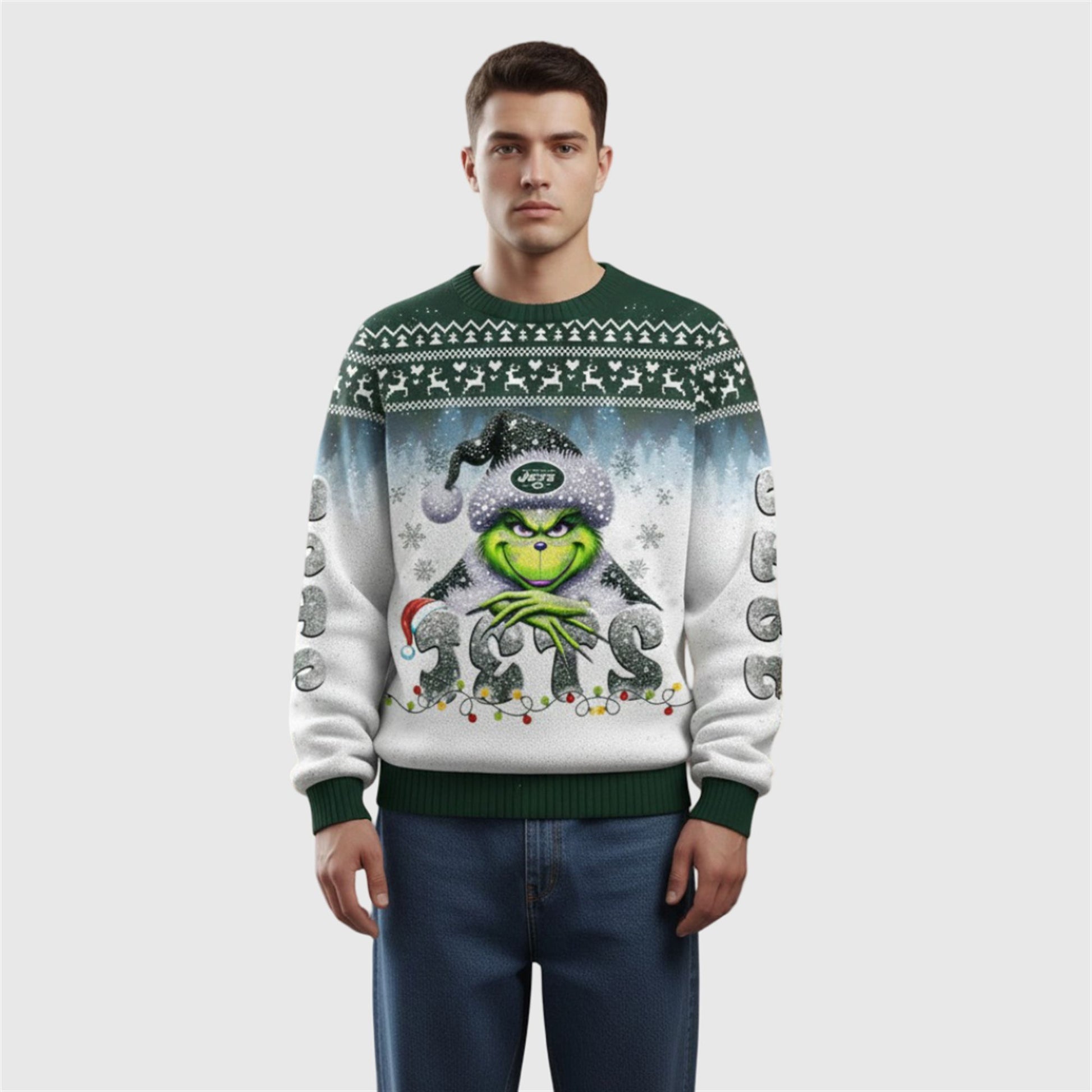 2026 Jets Grnch Season Christmas Ugly Sweater - Moonbestprint