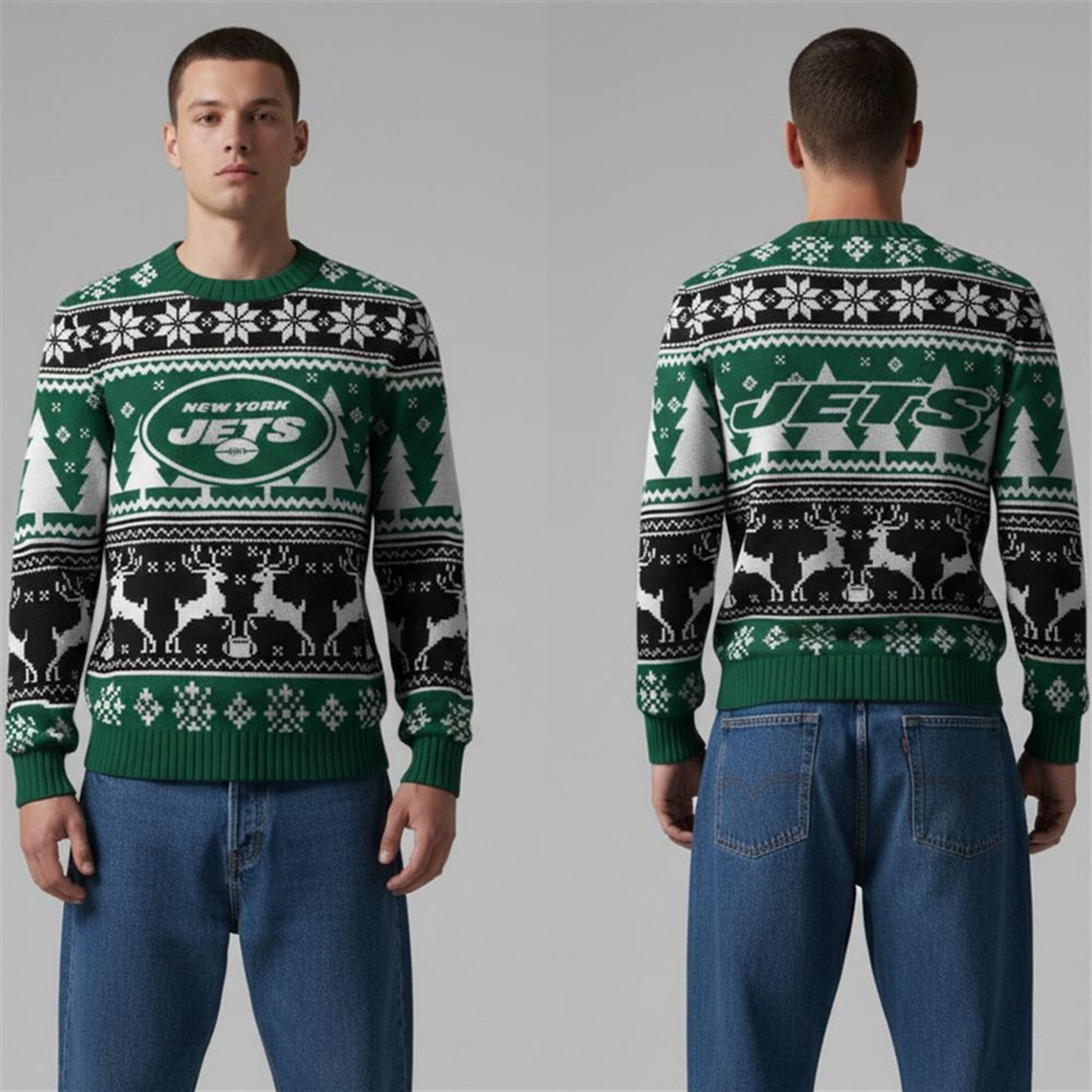 2026 Jets Reindeer Football Christmas Ugly Sweater - Moonbestprint