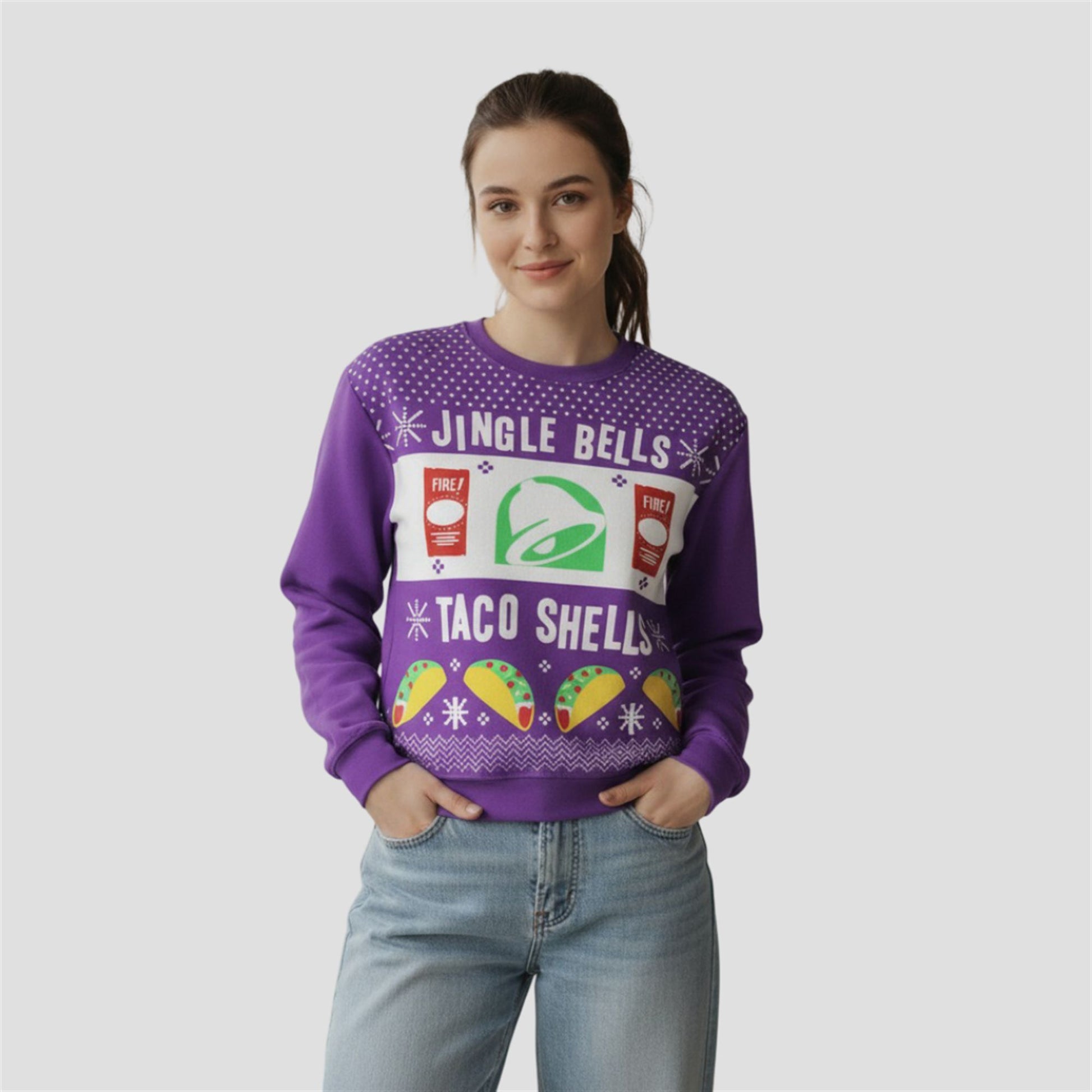 2026 Jingle Bells Taco Shells Fire Ugly Christmas Sweater - Moonbestprint