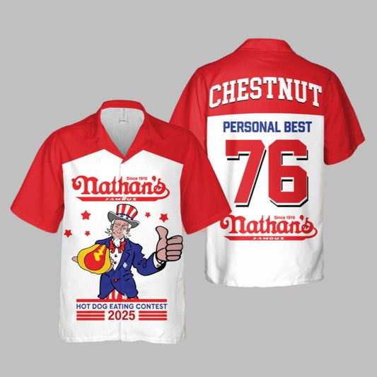 2025 Joey Chestnut 17th Nathan Famous Hot Dog Hawaiian Shirt - Moonbestprint