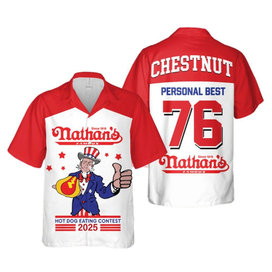 2025 Joey Chestnut 17th Nathan Famous Hot Dog Hawaiian Shirt - Moonbestprint