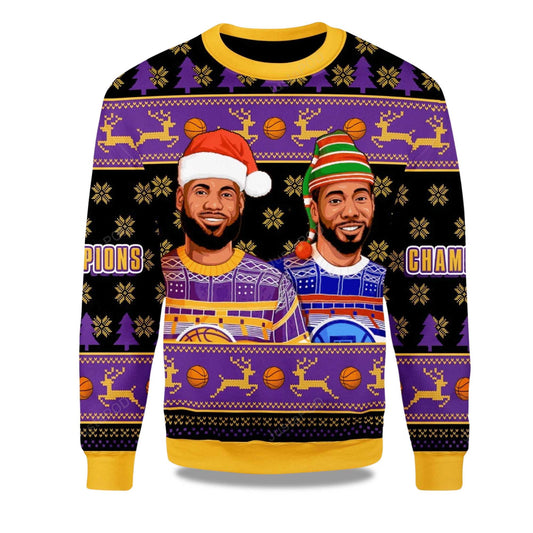 2026 Lebron James And Kawhi Leonard Basketball Christmas Ugly Sweater Moonbestprint