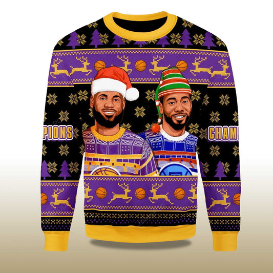 2026 Lebron James And Kawhi Leonard Basketball Christmas Ugly Sweater Moonbestprint