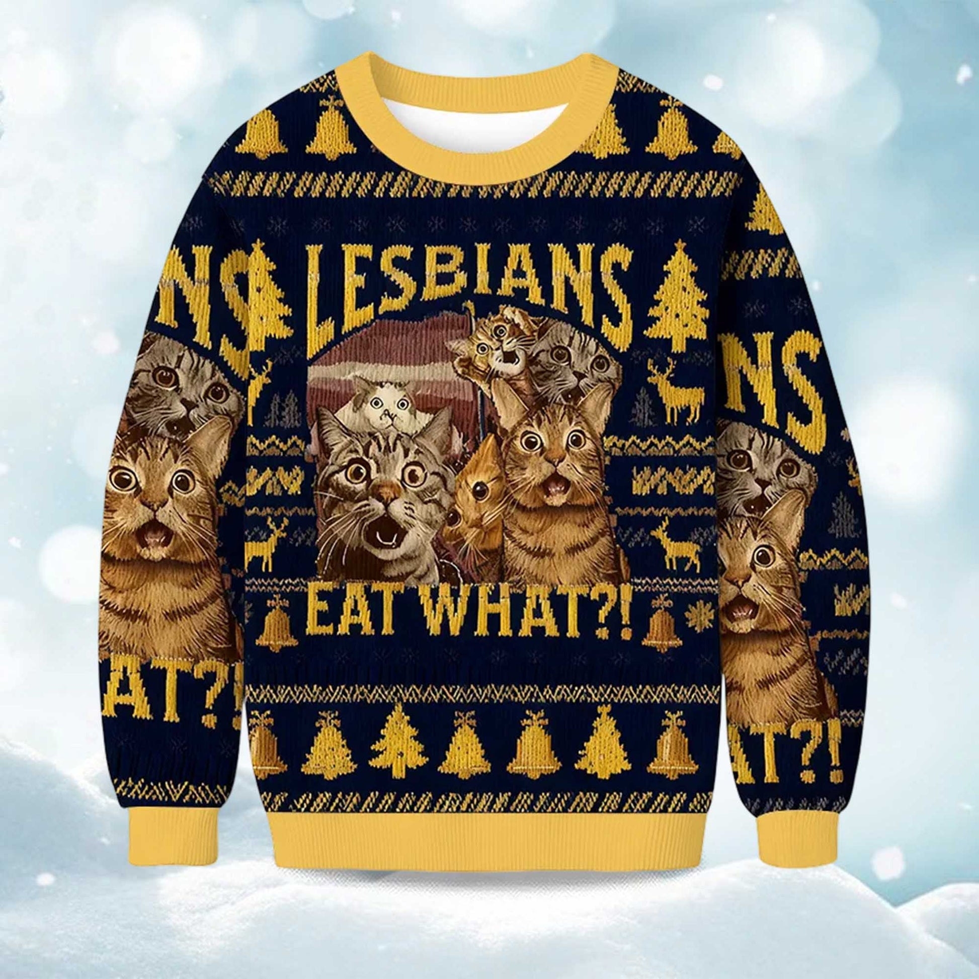 2026 Lesbians Eat What Funny Cat Meme Christmas Ugly Sweater Moonbestprint