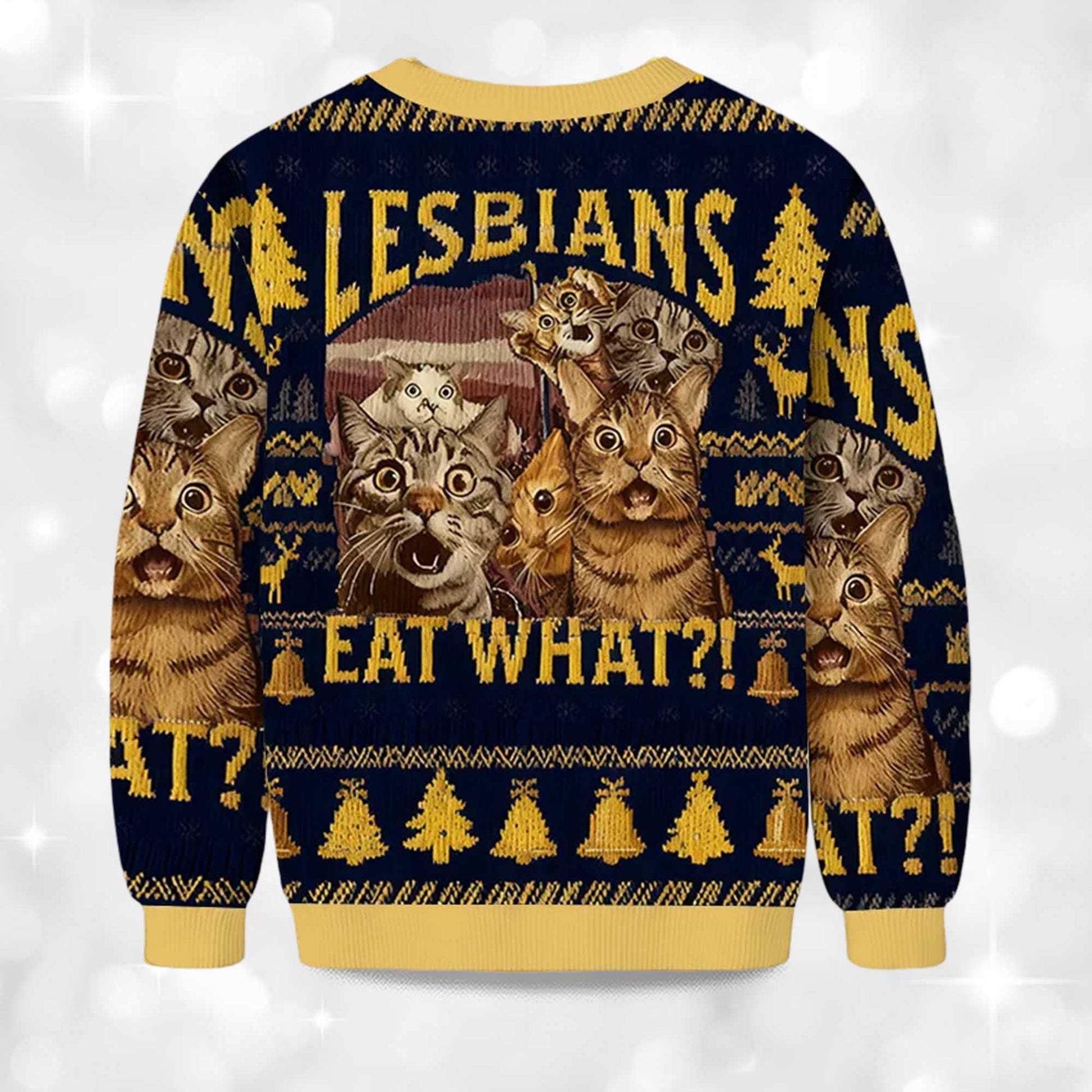 2026 Lesbians Eat What Funny Cat Meme Christmas Ugly Sweater Moonbestprint