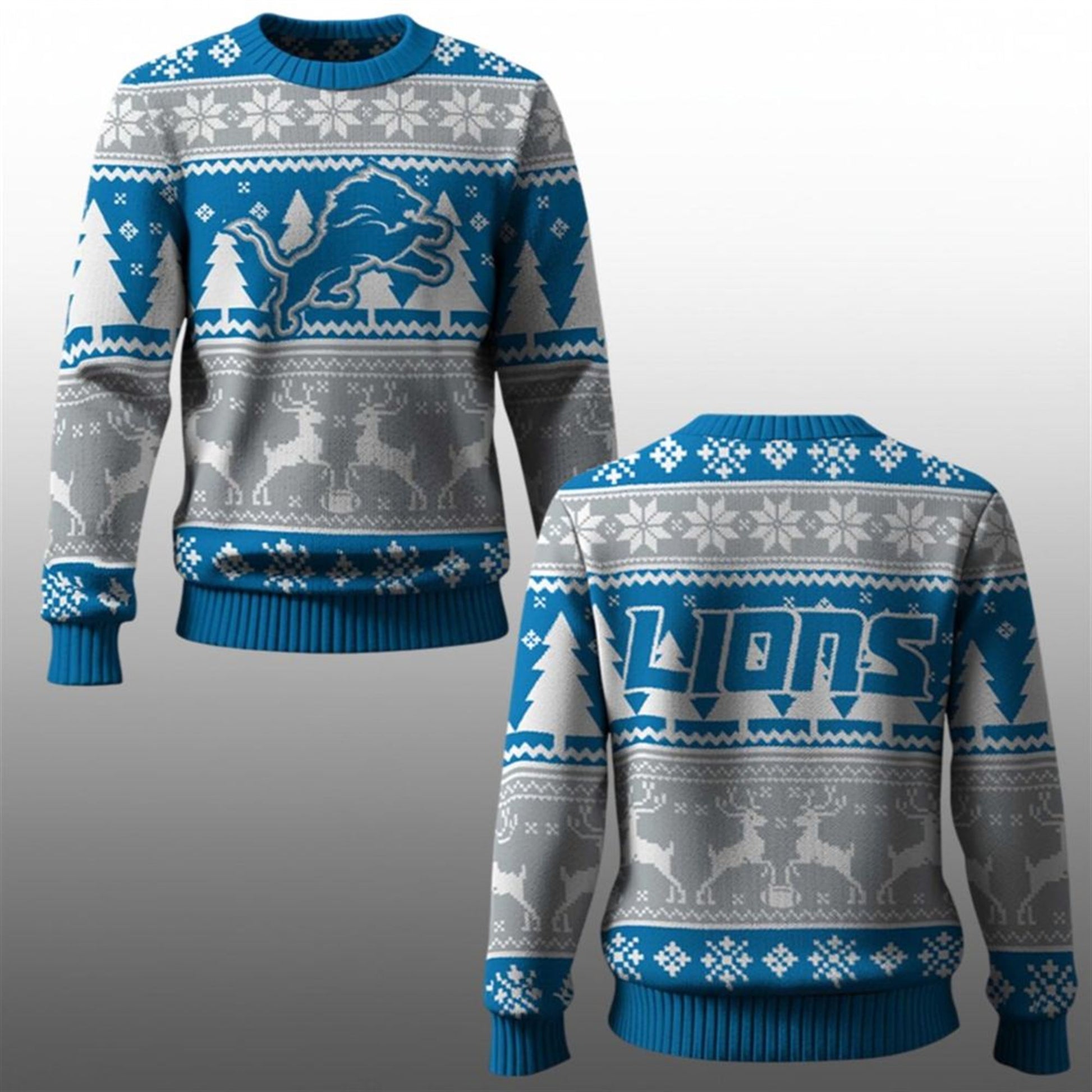 2026 Lions Reindeer Football Christmas Ugly Sweater - Moonbestprint