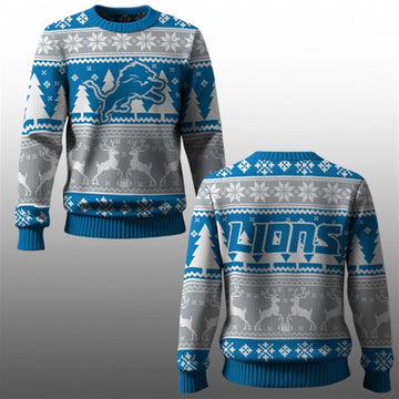 2026 Lions Reindeer Football Christmas Ugly Sweater - Moonbestprint