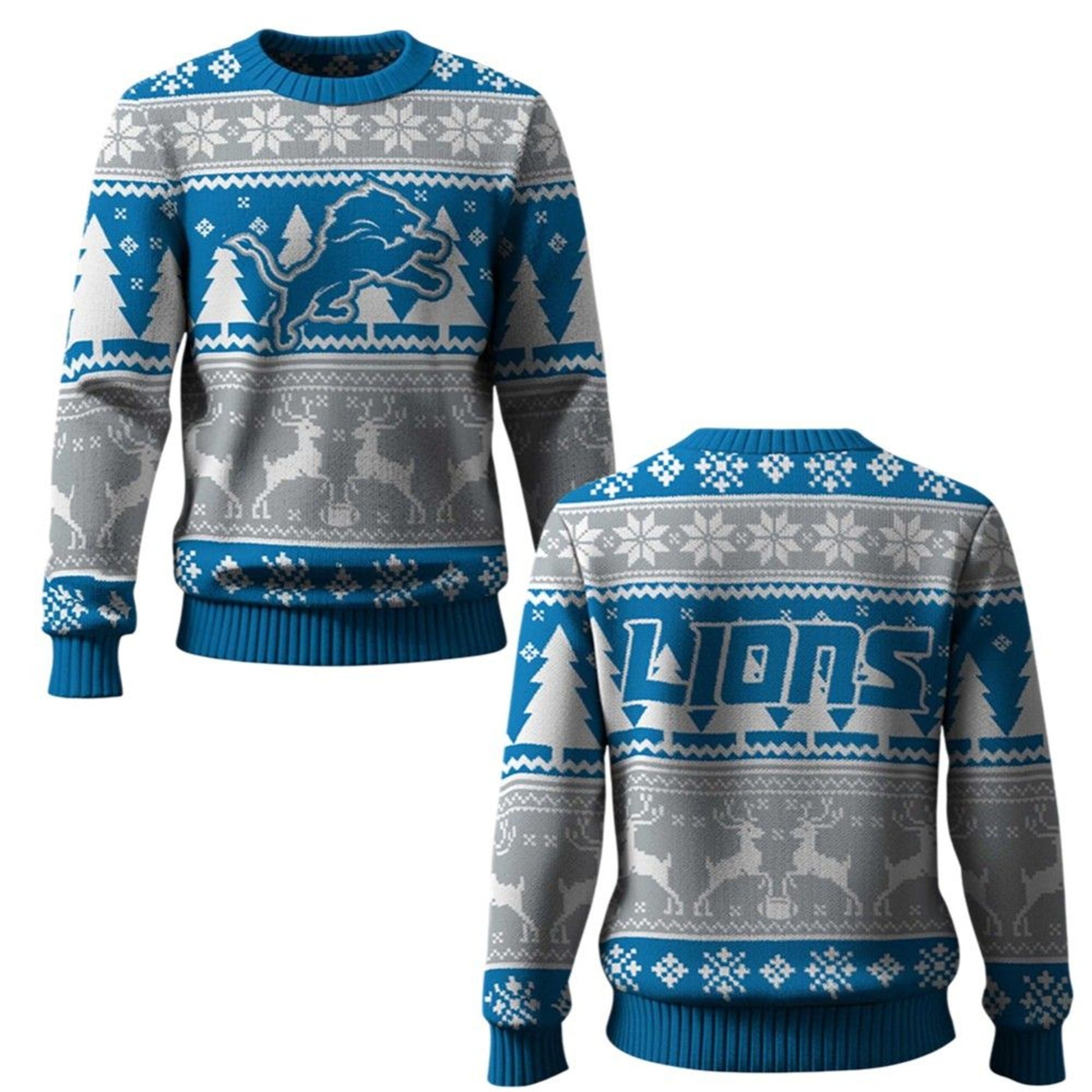 2026 Lions Reindeer Football Christmas Ugly Sweater - Moonbestprint