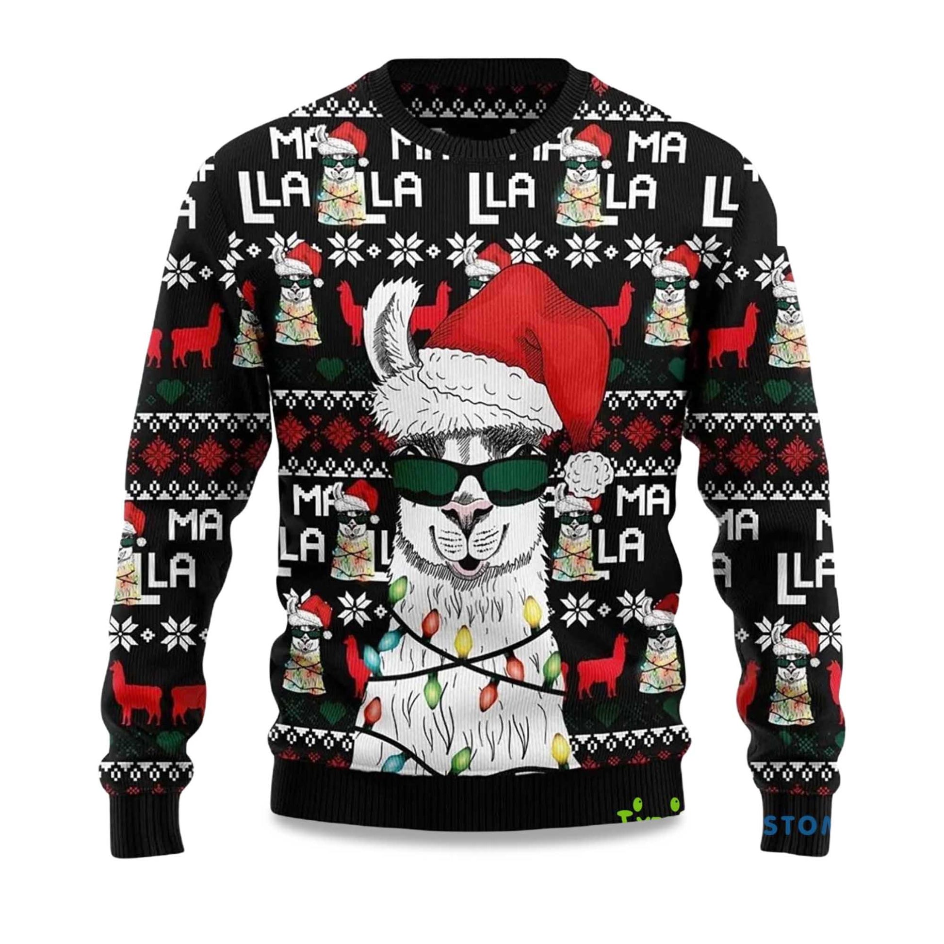 2026 Llama Christmas Light Ugly Christmas Sweater Moonbestprint