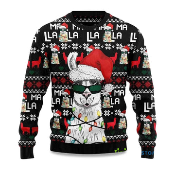 2026 Llama Christmas Light Ugly Christmas Sweater Moonbestprint