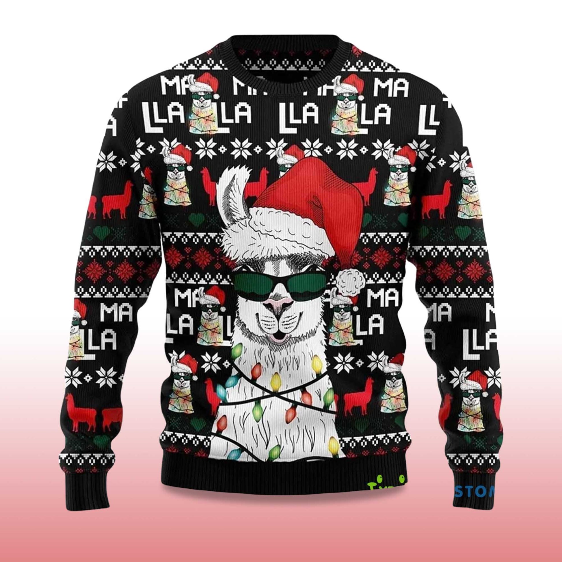 2026 Llama Christmas Light Ugly Christmas Sweater Moonbestprint