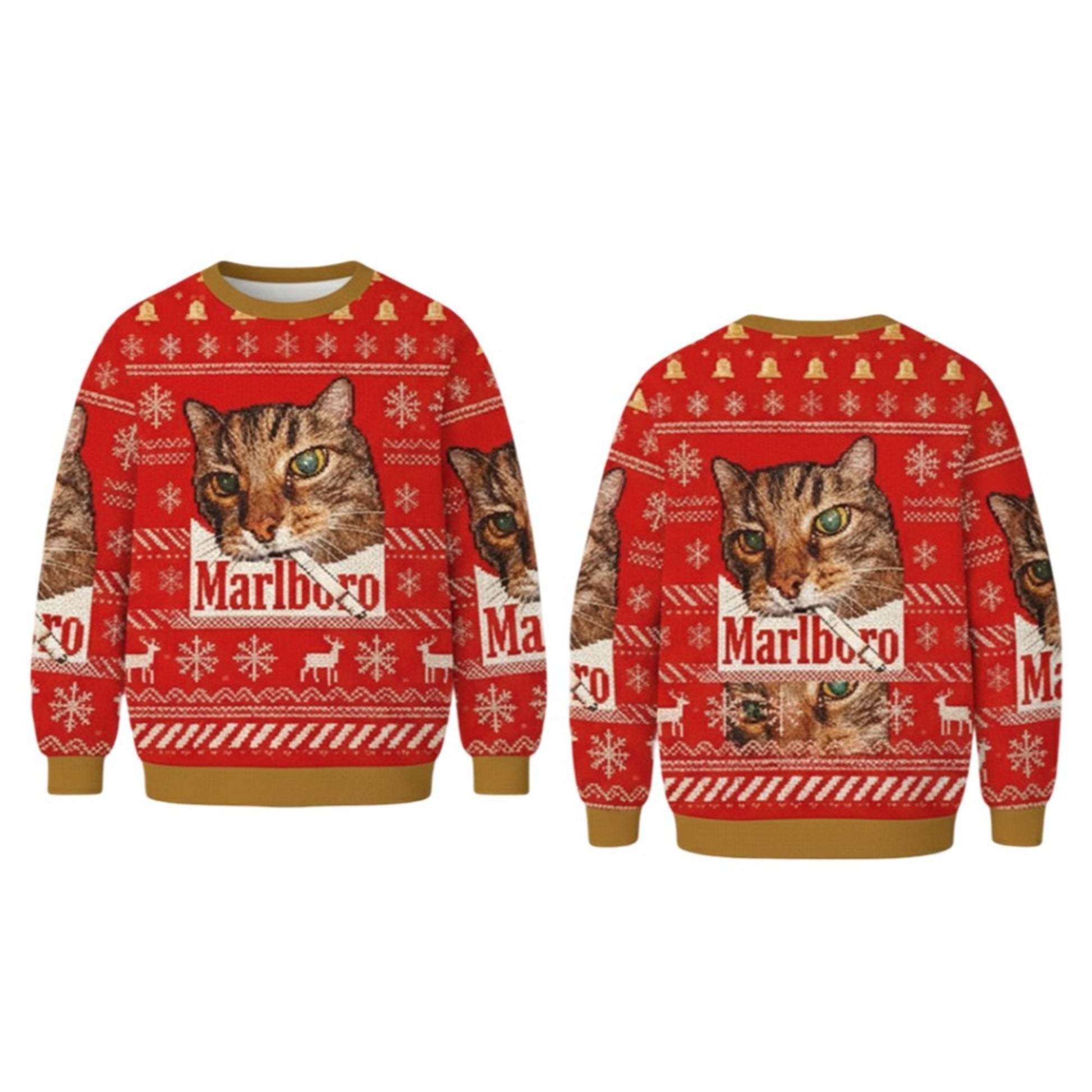 2026 Marlboro Smoking Cat Meme Christmas Ugly Sweater - Moonbestprint